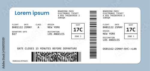Realistic airline boarding pass. Boarding pass template.