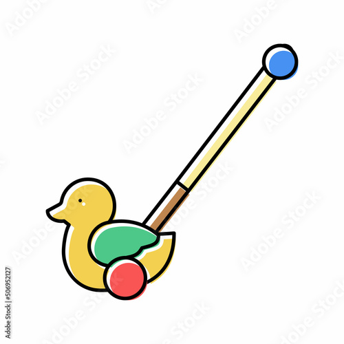 duck stick push toy color icon vector illustration