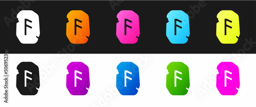 Set Magic rune icon isolated on black and white background. Rune stone. Vector