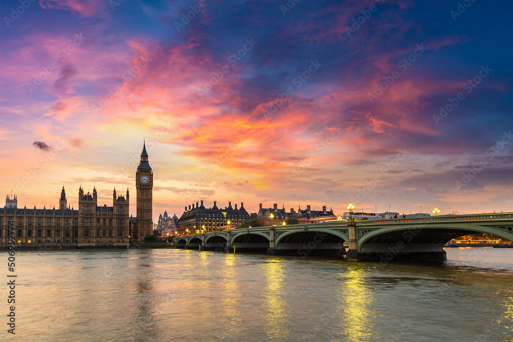 Naklejka premium Big Ben, Parliament, Westminster bridge in London