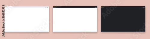 Realistic web browser windows - Vector illustration of blank internet browsers in light and dark mode on coral coloured background