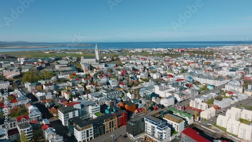 Beautiful aerial view of Reykjavik, Iceland on a sunny summer day. Panoramic view of Reykjavik photo