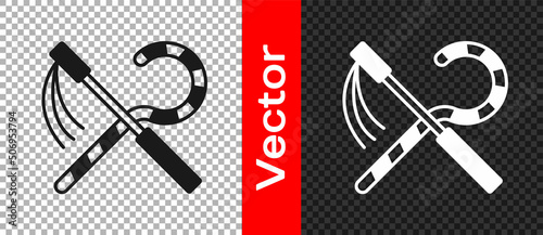 Black Crook and flail icon isolated on transparent background. Ancient Egypt symbol. Scepters of egypt. Vector