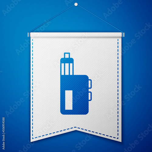Blue Vape mod device icon isolated on blue background. Vape smoking tool. Vaporizer Device. White pennant template. Vector
