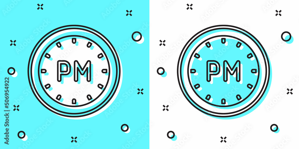 Black line Day time icon isolated on green and white background. Time symbol. Random dynamic shapes. Vector Black line Day time icon isolated on green and white background. Time symbol. Random dynamic shapes. Vector