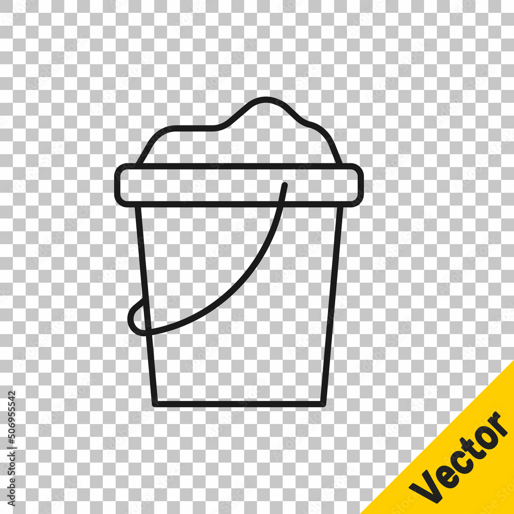 Black line Sand in bucket icon isolated on transparent background. Plastic kid toy. Summer icon. Vector Black line Sand in bucket icon isolated on transparent background. Plastic kid toy. Summer icon. Vector