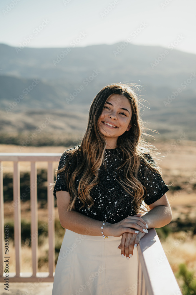 Portrait of Happy Young Girl in Nature at Sunset Point in Arizona Portrait of Happy Young Girl in Nature at Sunset Point in Arizona