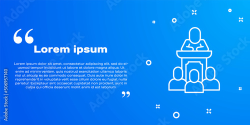 White line Auction auctioneer sells icon isolated on blue background. Auction business, bid and sale. Vector