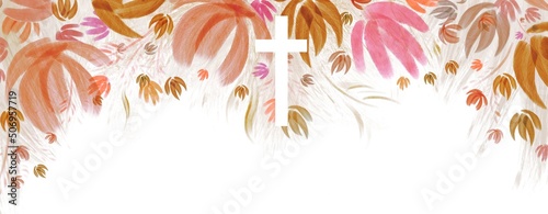 Watercolor Easter cross clipart. Floral crosses  floral frames  banner  very peri Flowe hand drawn illustration  invitation design