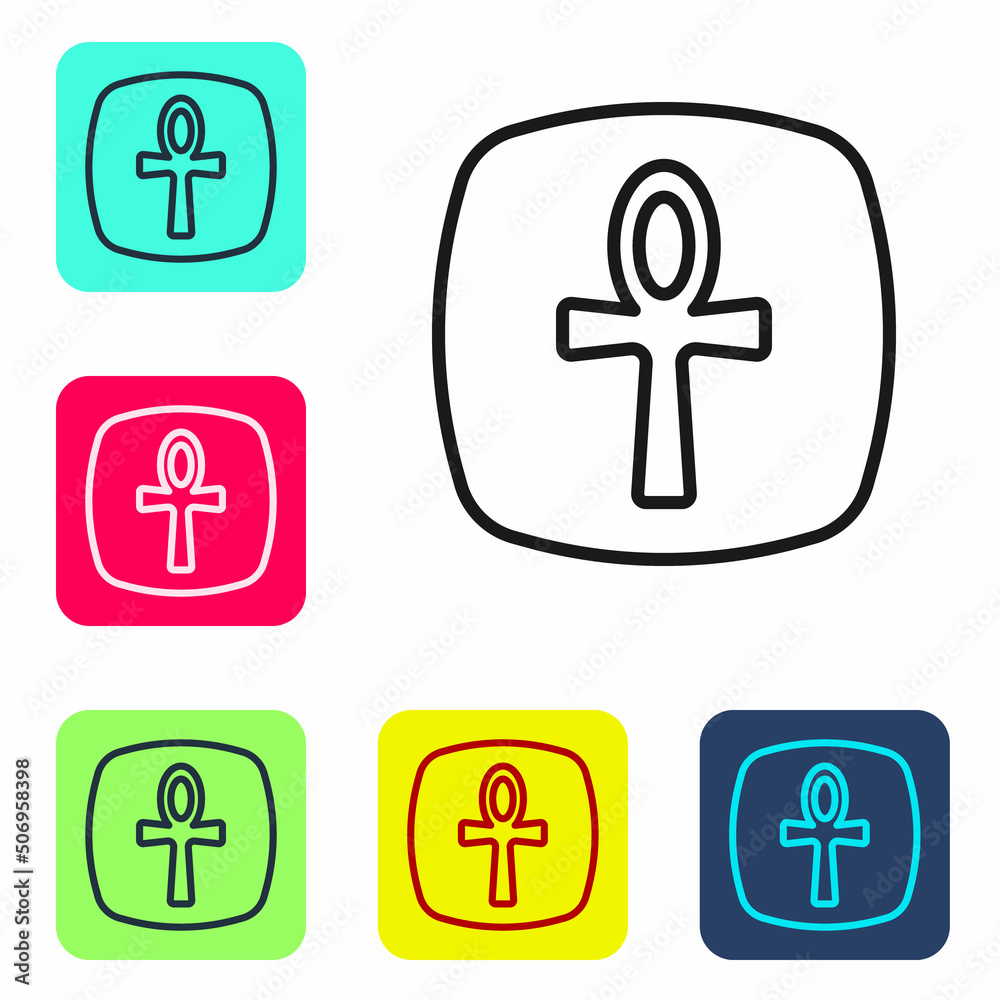 Black line Cross ankh icon isolated on white background. Egyptian word for life or symbol of immortality. Set icons in color square buttons. Vector Black line Cross ankh icon isolated on white background. Egyptian word for life or symbol of immortality. Set icons in color square buttons. Vector