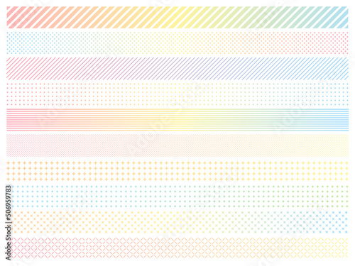 カラフルなグラデーションの幾何学模様の横長ラインセット