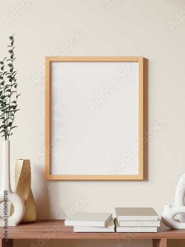 Frame mockup in living room interior. 3d rendering, 3d illustration