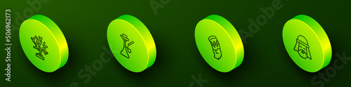 Set Isometric line Coral, Hookah, Nefertiti and Egyptian man icon. Vector