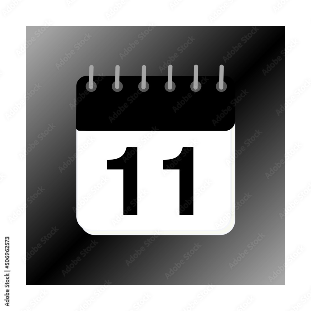 11day of the month January, February, March, April, May, June, July, August, September October, November and December with black calendar design with black screen background