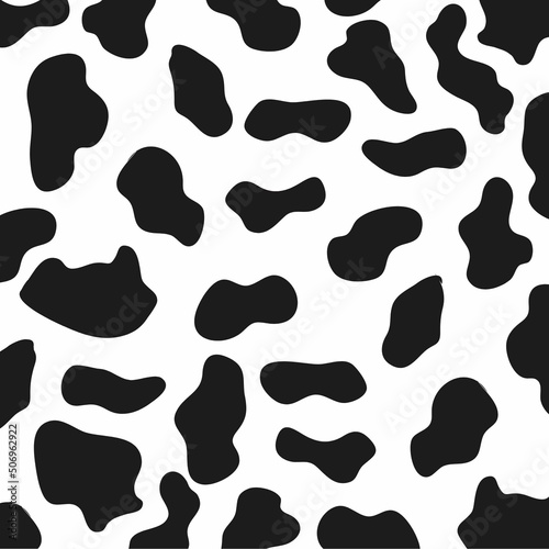 eamless pattern. Cow or dalmatian. Spots. Black and white. Animal print, texture. Vector background
