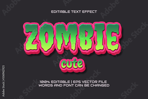 editable text effect, cute zombie style