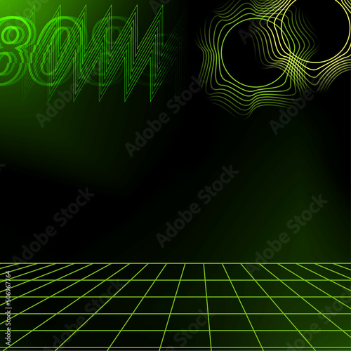 Cybernetics Green Wireframe Background on Black Background