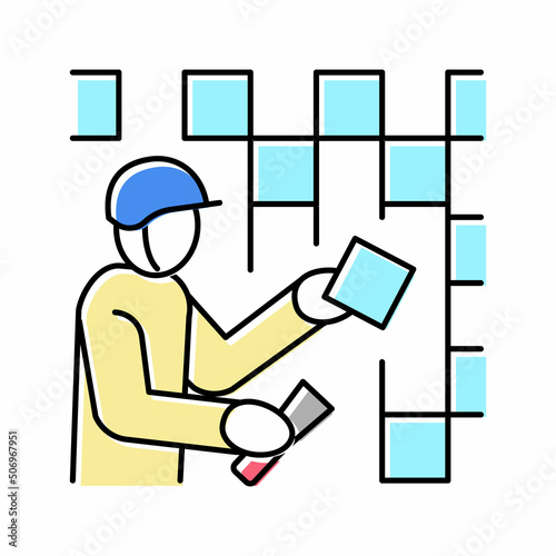 tiler worker color icon vector illustration