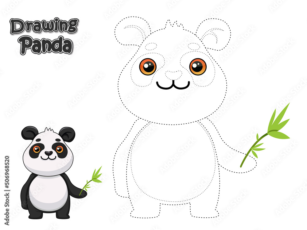 Drawing and coloring cute cartoon Panda. Educational game and Worksheets for kid. Vector Illustration Drawing and coloring cute cartoon Panda. Educational game and Worksheets for kid. Vector Illustration