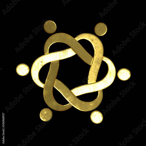 Logo teamwork helping people unity social media workers group of friends charity collaboration people group gold 3D icon vector image graphic illustration clipart design
