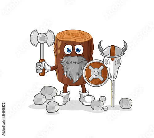 log viking with an ax illustration. character vector