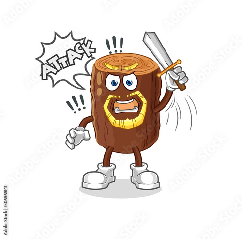 log knights attack with sword. cartoon mascot vector