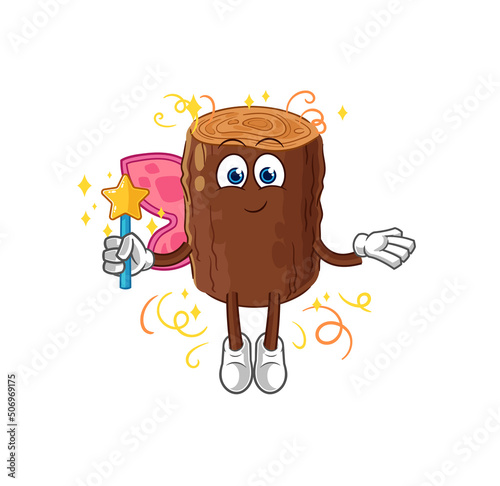 log fairy with wings and stick. cartoon mascot vector