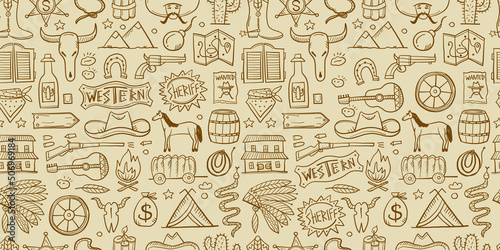 Wild Western. Adventure Background. Icons collection for your design
