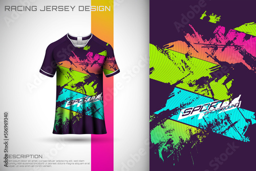 Abstract textured sports jersey design t-shirt for racing,  football,  gaming,  motocross,  cycling. Mockup vector design template.