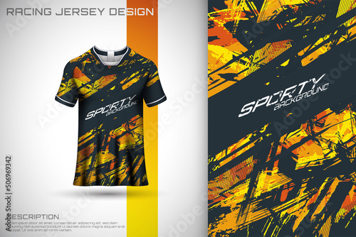 Abstract textured sports jersey design t-shirt for racing,  football,  gaming,  motocross,  cycling. Mockup vector design template.