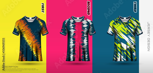 Set premium soccer jersey template with abstract texture.	
