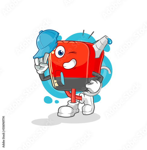 gasoline pump young boy character cartoon