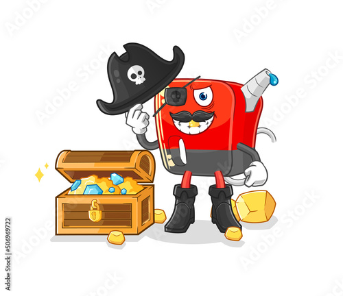 gasoline pump pirate with treasure mascot. cartoon vector © dataimasu