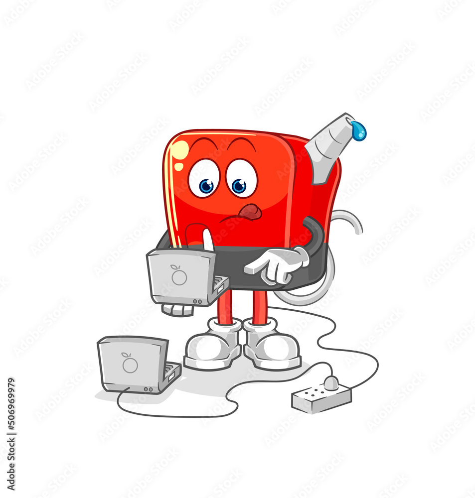 gasoline pump with laptop mascot. cartoon vector