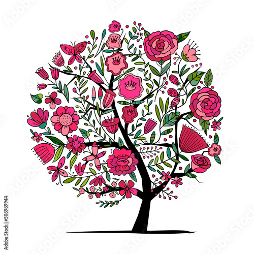 Floral tree concept isolated on white. Art for your design, business cards, b...