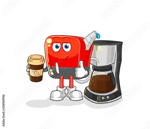 gasoline pump drinking coffee illustration. character vector