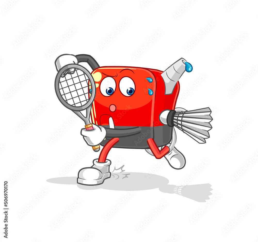 Fototapeta premium gasoline pump playing badminton illustration. character vector