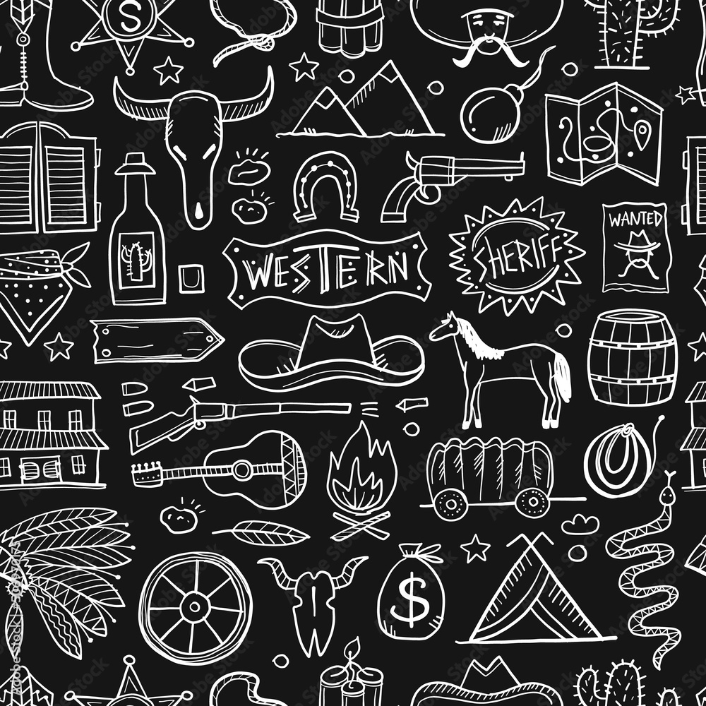 Wild Western. Adventure Background. Icons collection for your design Wild Western. Adventure Background. Icons collection for your design