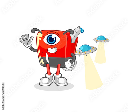 gasoline pump alien cartoon mascot vector