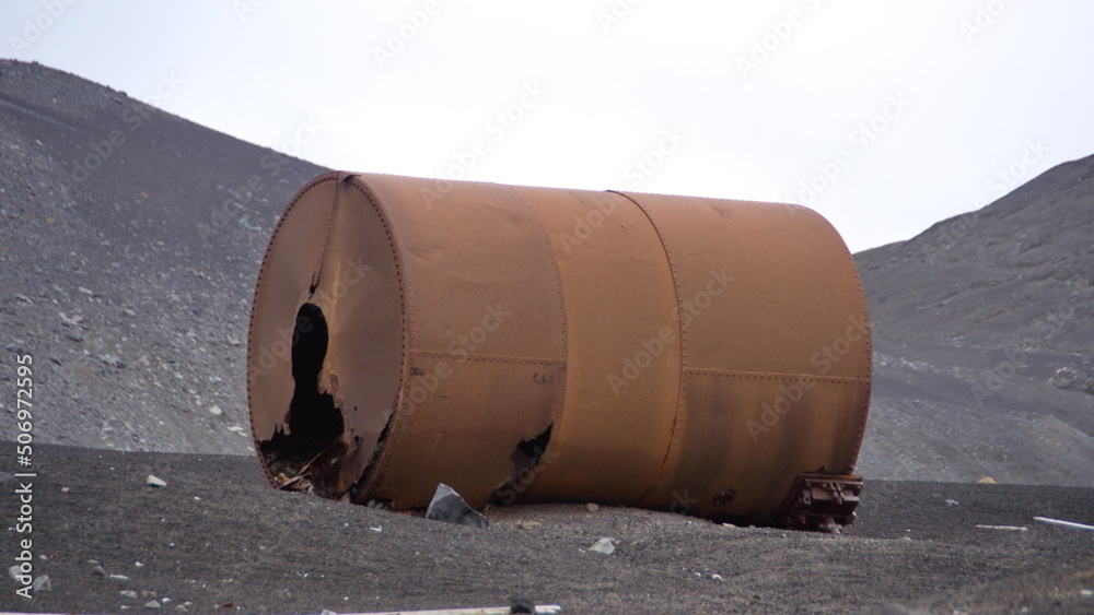 Rusted tank at Whaler's Bay, on Deception Island, Antarctica Rusted tank at Whaler's Bay, on Deception Island, Antarctica