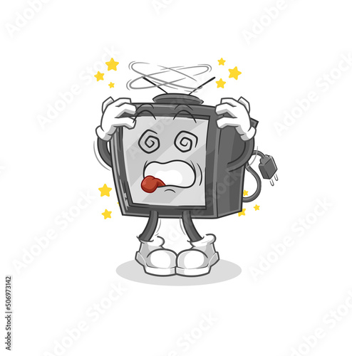 old tv dizzy head mascot. cartoon vector