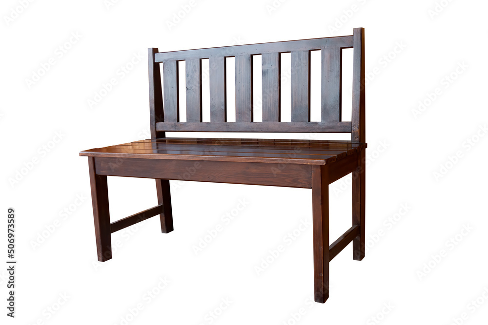 Dark brown wooden bench isolated on white background with clipping path Dark brown wooden bench isolated on white background with clipping path