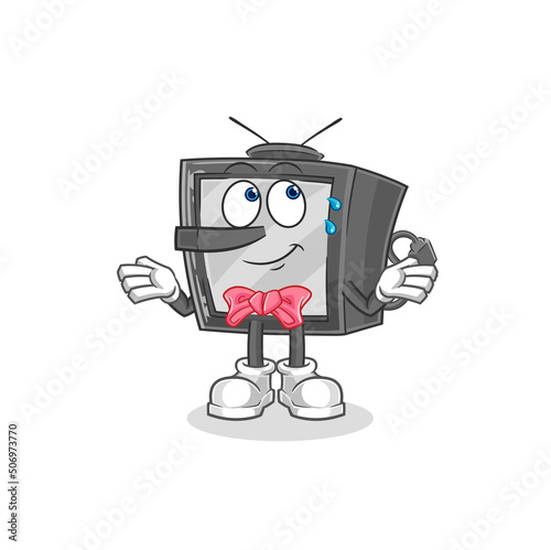 old tv lie like Pinocchio character. cartoon mascot vector