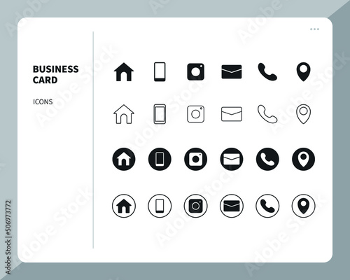 Simple Black Line Business Card Icon Set