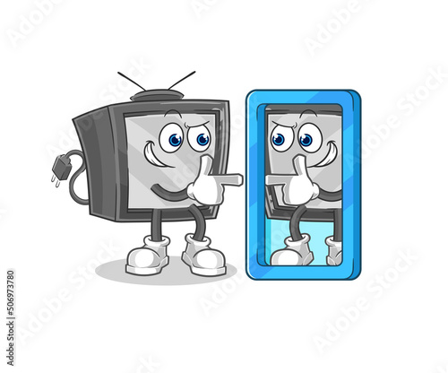 old tv looking into mirror cartoon. cartoon mascot vector