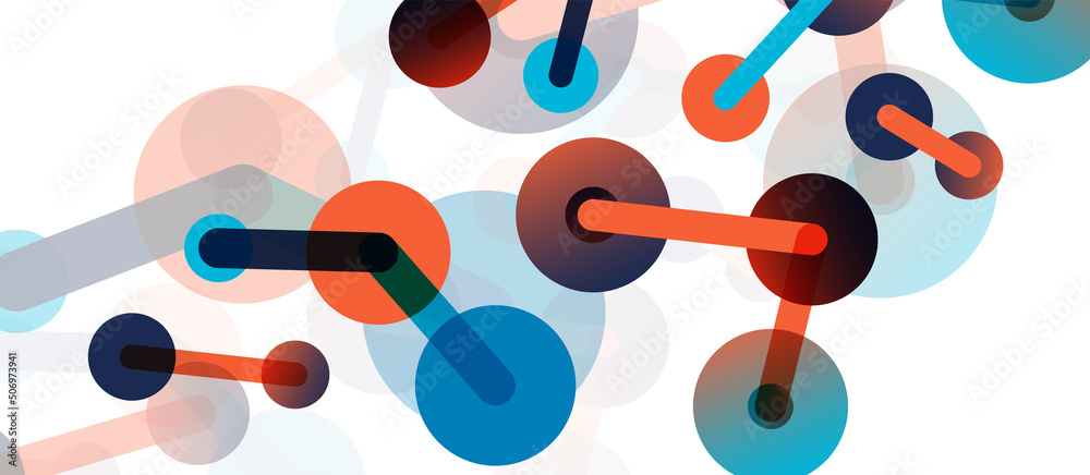 Line points connections geometric abstract background. Circles connected by lines. Trendy techno business template for wallpaper, banner, background or landing