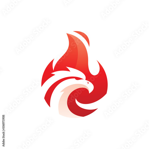 Bird head and fireball logo design, modern phoenix fire flame vector icon
