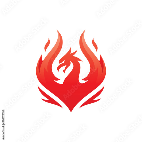 Modern rising phoenix logo design, bird with fire or flame wing vector icon with vibrant red gradient color