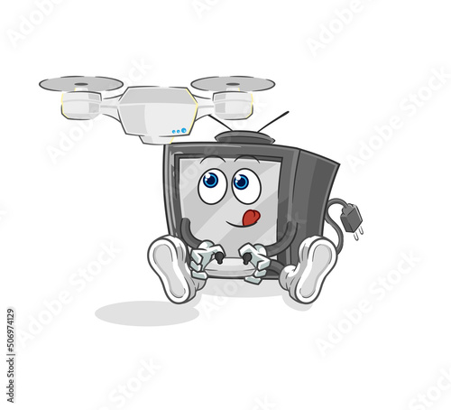 old tv with drone character. cartoon mascot vector