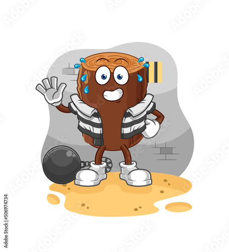 log criminal in jail. cartoon character